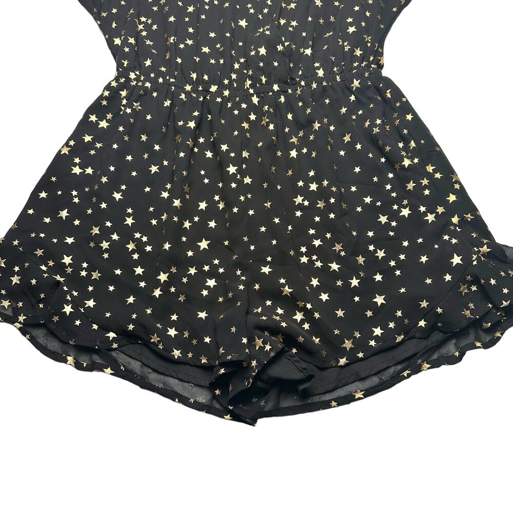 If By Sea Los Angeles | Women | Black Ruffle Gold Star Print Romper | Medium - Picture 11 of 14
